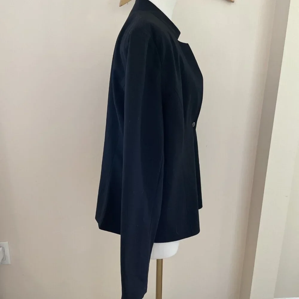 Vintage Larry Levine Snap Front Blazer Womens 14 Black Stretch Career Minimalist